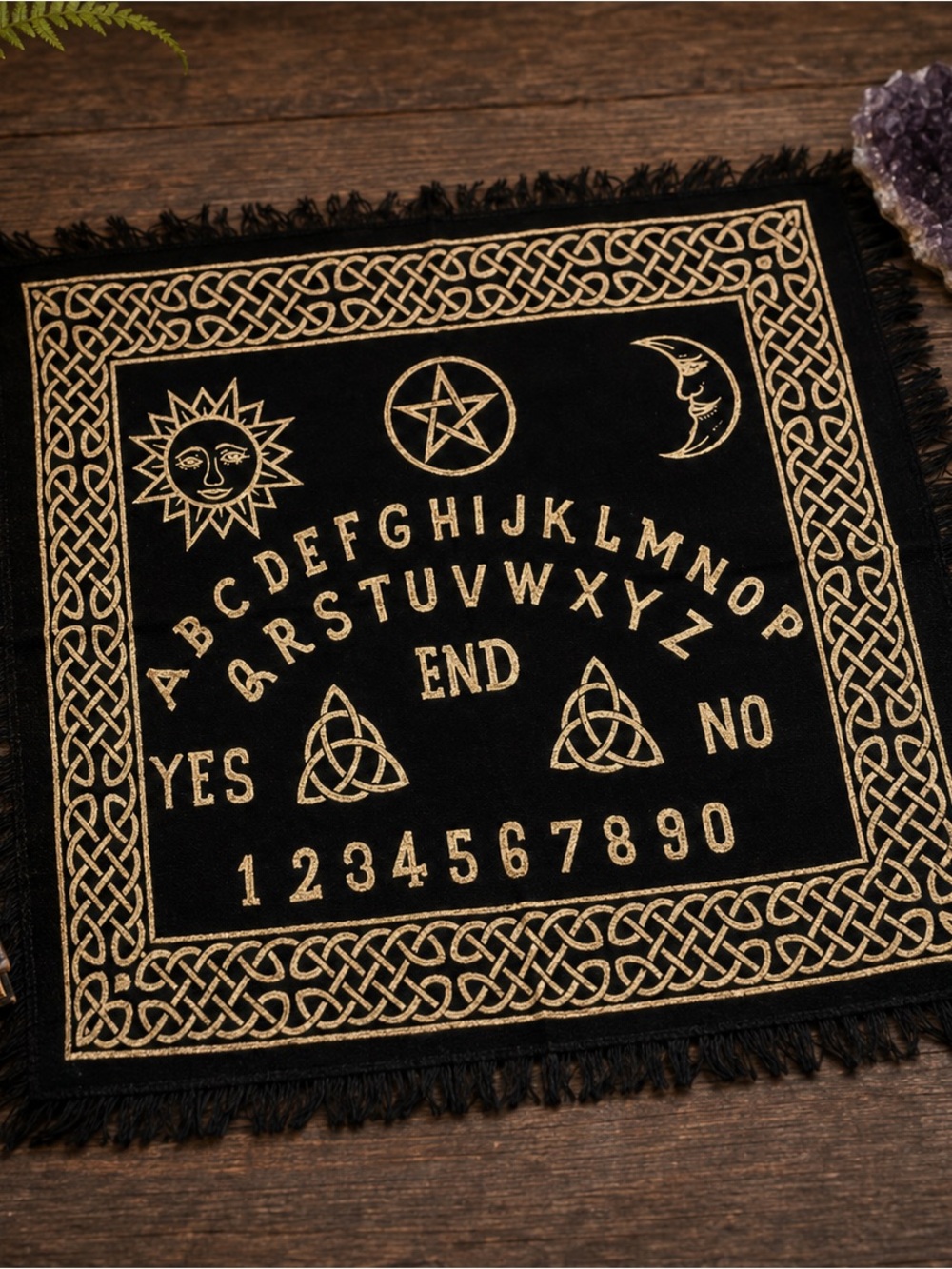 Black & Gold Spirit Board Altar Cloth – Celtic Ouija Style